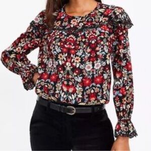 Loft Floral Ruffle cotton blouse L